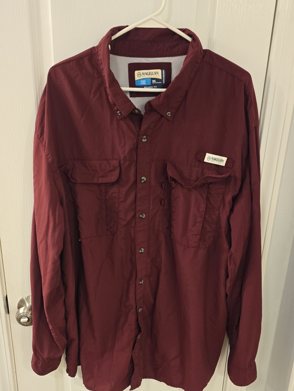 Magellan Outdoors Men's Button-Down Long Sleeve Shirt — Deep Wine
